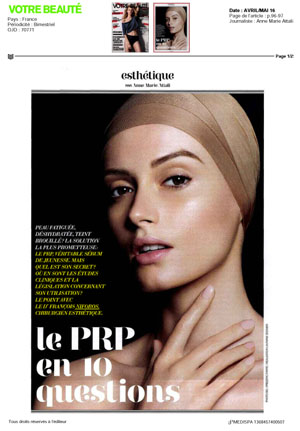 Article sur le PRP par le Dr Niforos dans le magazine Votre Beauté